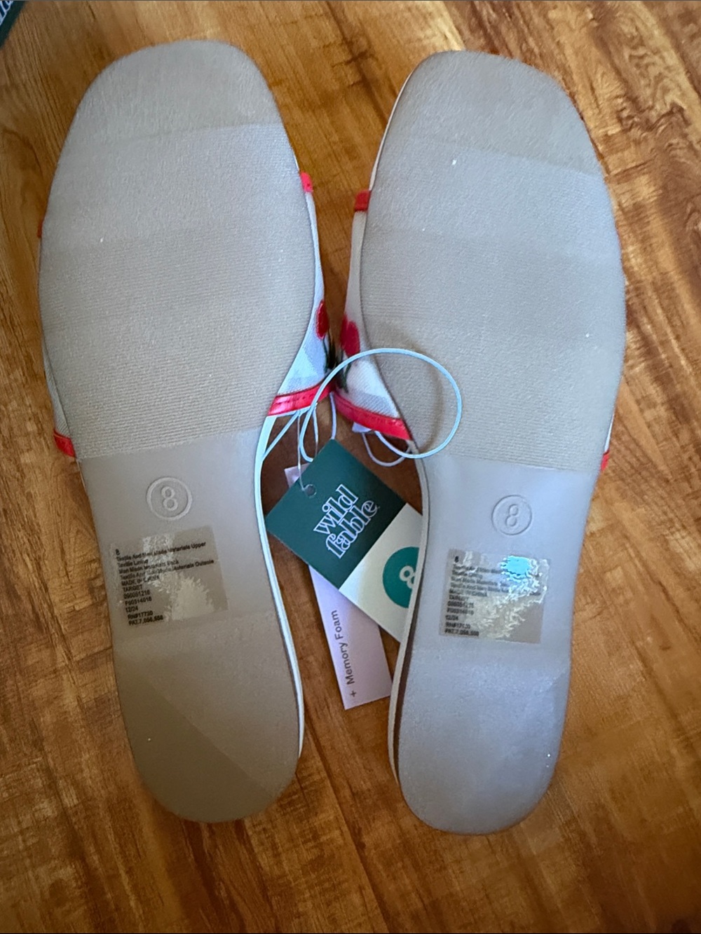 wild fable White Slide Sandals with Red Cherry Embroidery and Red Trim - Picture 7 of 7